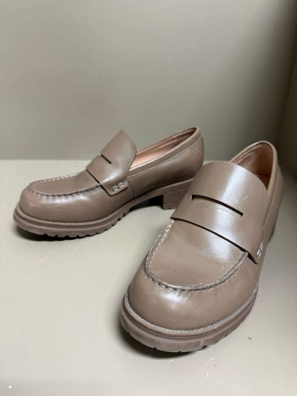 Cole Haan Women’s Chunky Lug Sole Penny Loafers, Taupe, Neutral, Edgy, Academia